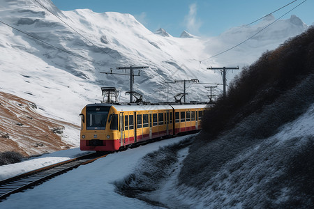 阿尔卑斯山中行驶的火车图片