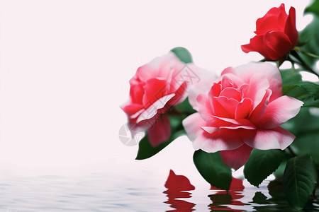 三朵粉色花绽放的玫瑰花设计图片