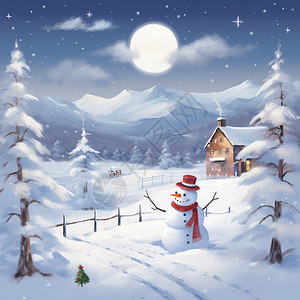 冬至美丽雪景雪山中的美丽场景插画