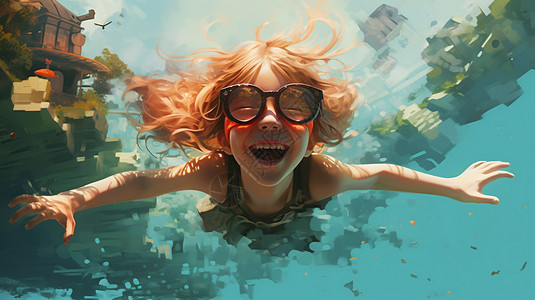 泳池中的小女孩图片