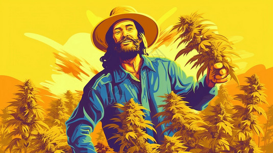 大麻籽收获的农民插画