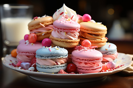 粉色马卡龙甜点精致的色彩马卡龙设计图片