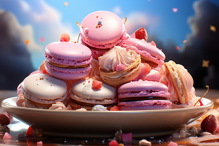树莓甜品美丽的马卡龙设计图片