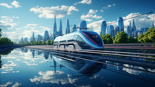 未来派城市新能源交通列车图片