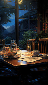 夜晚温馨的餐桌高清图片
