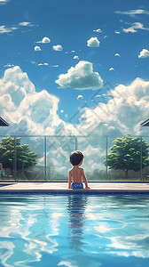 游泳池里玩耍的小男孩背景图片