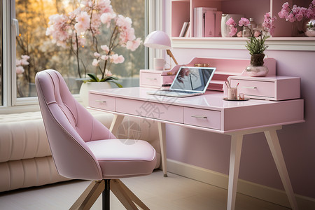 清新的粉色办公桌设计图片