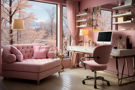 办公室氛围粉色家居设计设计图片