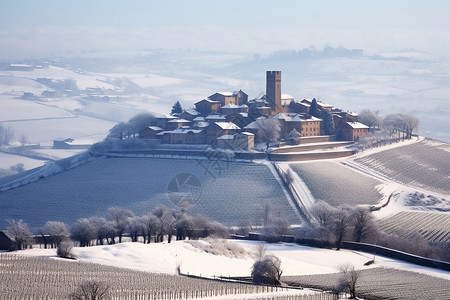 冬季山顶的欧洲城堡图片