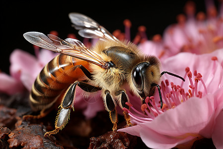 花瓣上采蜜的蜜蜂背景图片