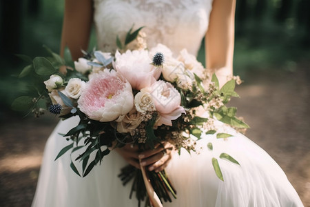 传统牡丹优雅的新娘手捧花背景