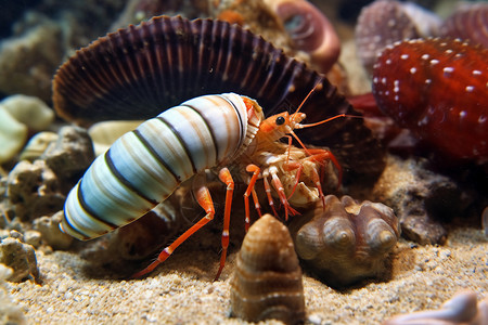 鱼虾蟹寄居贝壳的虾蟹背景