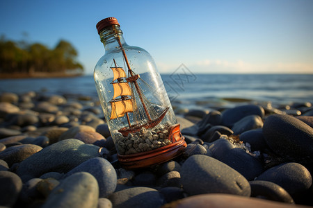 海滩上的漂流瓶图片