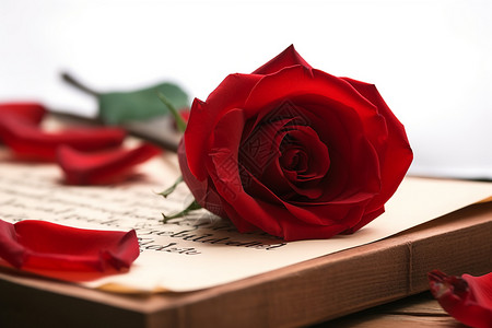浪漫书信上的玫瑰花背景图片