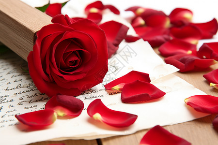 表白的浪漫书信和玫瑰花背景图片