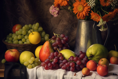 桌上的新鲜水果背景图片