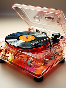 熔融半透明质感的唱片机插画