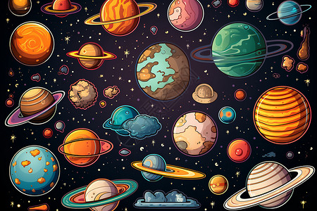 科幻的太空主题贴纸设计图片