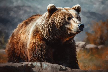 危险的野生棕熊插画图片
