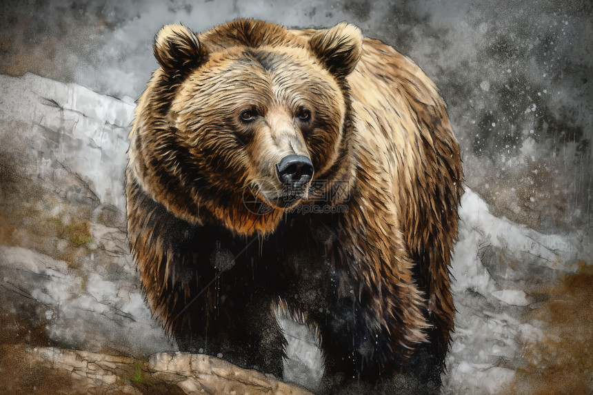 野外凶猛的棕熊插画图片