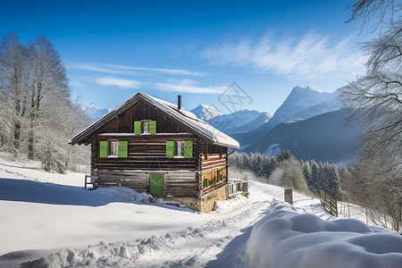 冬季的度假小屋图片