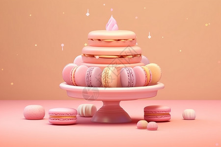 三层彩虹蛋糕粉色的马卡龙设计图片
