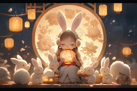 主中秋节中秋节的玉兔插画