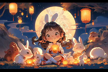 欢乐的中秋节插画背景图片