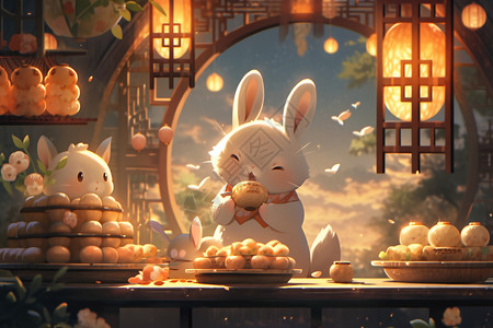 可爱的中秋节兔子背景图片