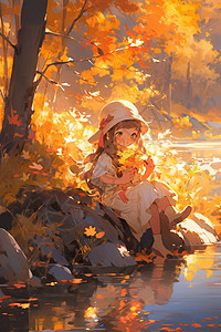 河边美景秋天户外的美景插画