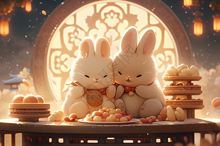 庆祝小素材欢度中秋的兔子插画