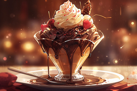冰淇淋圣代巧克力圣代冰淇淋插画