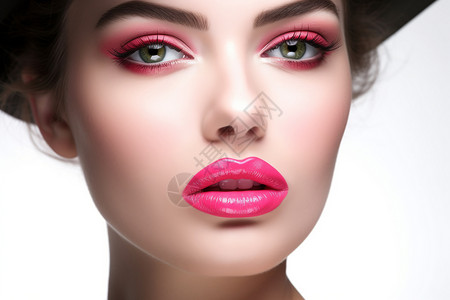 粉红色嘴唇化妆的女人背景