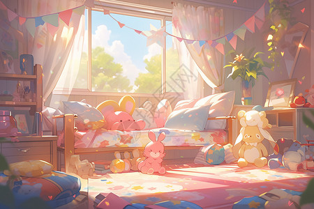 温馨布置的儿童卧室背景图片
