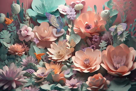 3D剪纸艺术花朵背景图片