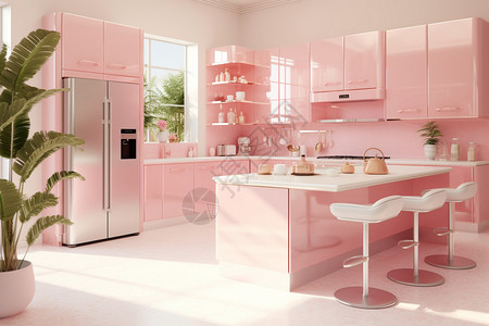 芭比粉色厨房设计图片