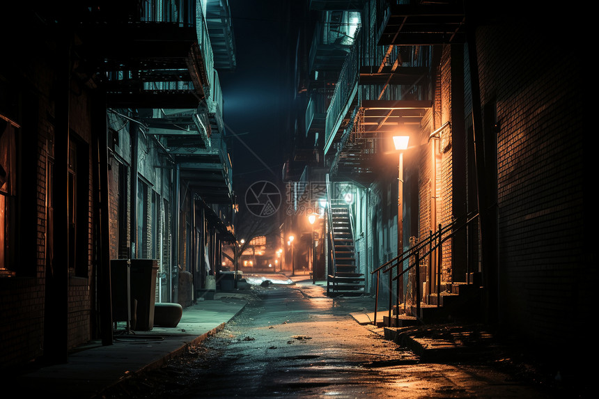 城市夜晚的小巷图片