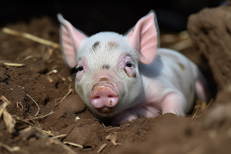 户外泥地里的小猪图片