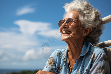 天空下的一位老年妇女背景图片