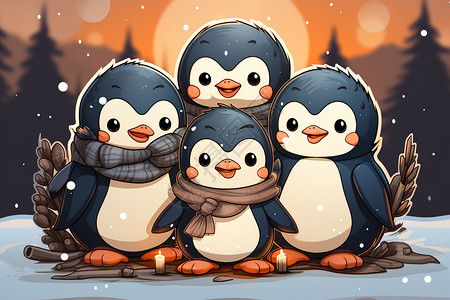 冬季场景的一群企鹅图片