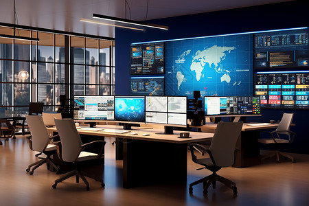大数据商业办公室的巨大屏幕背景
