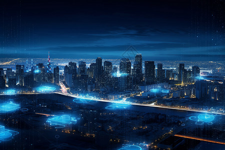 城市中央闪耀的未来城市设计图片