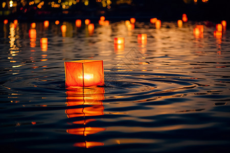 漂浮着蜡烛水面上的许愿灯背景