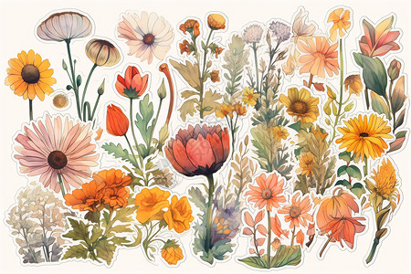 野花的水彩插图背景图片