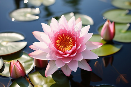 水池的美丽莲花背景图片