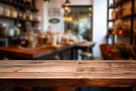木板平台模糊背景的餐厅背景