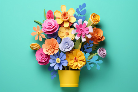 彩色花瓶可爱的3d花朵设计图片