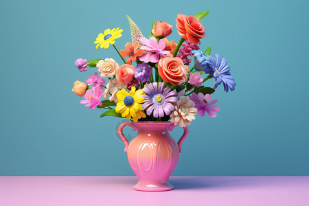 爱心插花水壶一个3D创作的花束设计图片