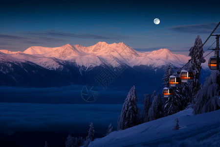 冬天阿尔卑斯阿尔卑斯山中的缆车背景