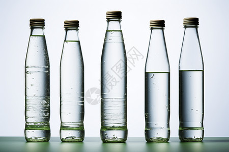 引用透明玻璃瓶装的矿泉水背景
